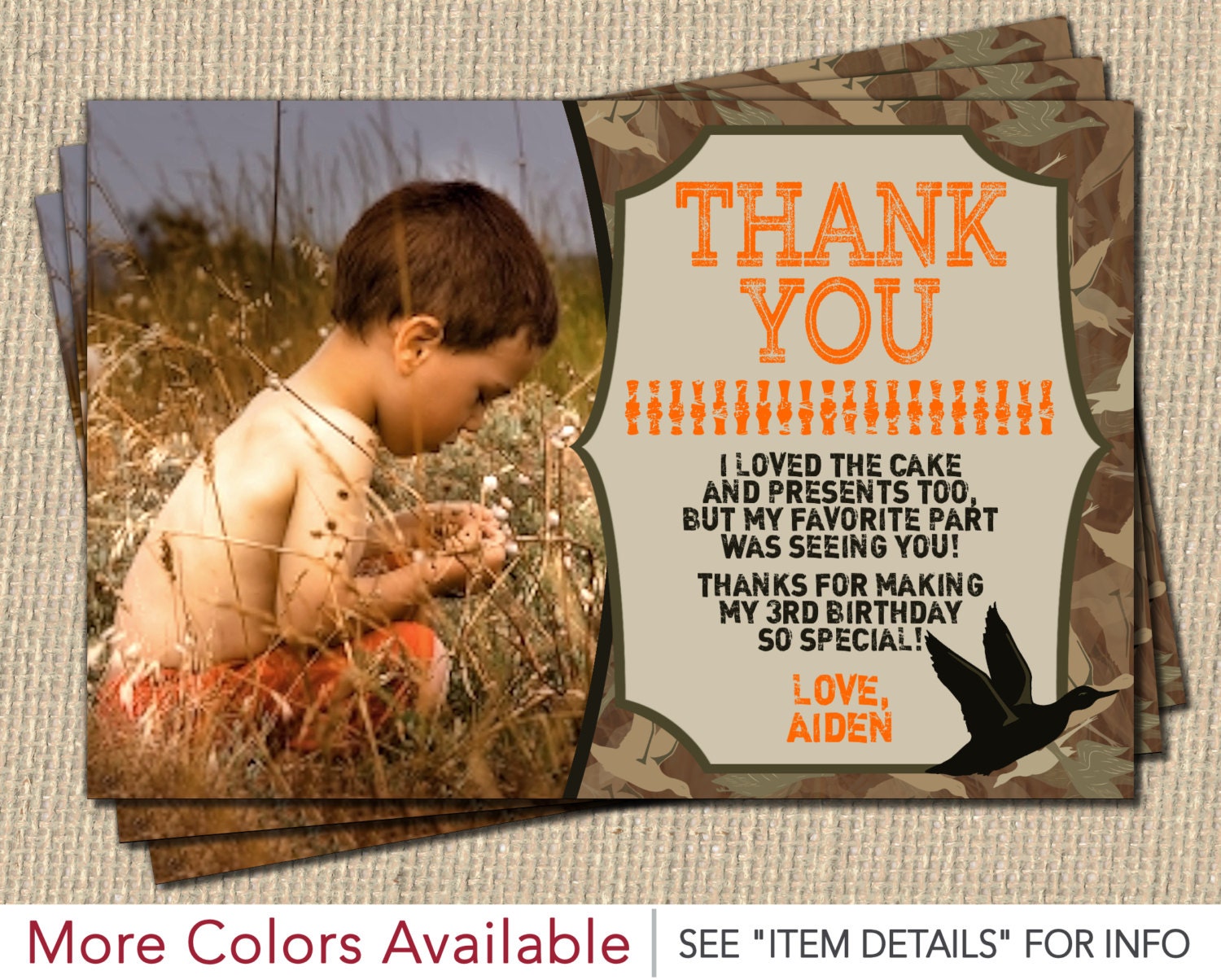 Duck Hunting Thank You Card Personalized Camo Birthday Thank