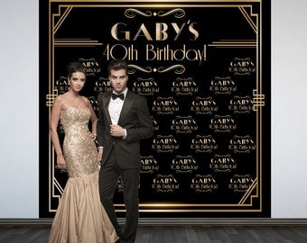 Great Gatsby Party Personalized Photo Backdrop -Roaring 20's Step and Repeat Photo Backdrop- Birthday Photo Booth Backdrop