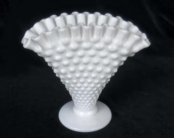 Fenton Fan Vase Hobnail Milk Glass