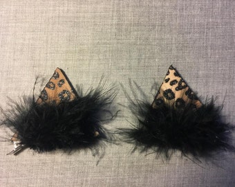 Leopard Print Kitty Cat Ears - Leopard Print Hair Clips - Black Cat Ears - Leopard Print Cat Ears - Leopard Cat Ears - Car Ear Clips -Kitten
