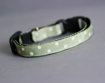 Light Green Cat Collar Green Collar Green Polka Dot Collar Breakaway Cat Collar Safety Cat Collar Green Dotty Collar Ribbon Cat Collar