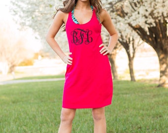 Monogram Swimsuit Cover Up | Bridesmaids Gift | Large Monogram Dress | Racerback Tank Dress | Custom Sleep Shirt | Casual Dress
