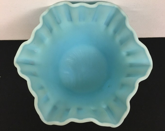 Storewide 25% Off SALE Vintage Westmoreland Blue Milk Glass Ruffled Centerpiece Bowl Featuring Raised Grape Pattern Design