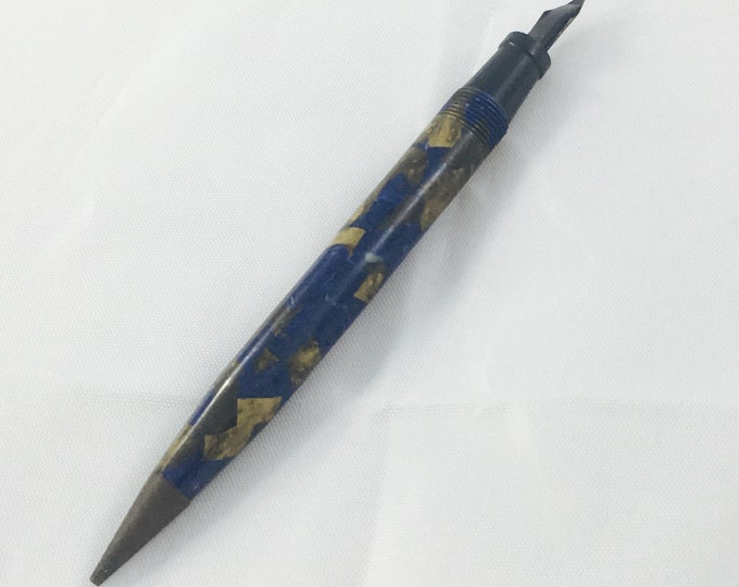 Storewide 25% Off SALE Vintage 14k Gold Plated Art Deco Dual Functioning Leaded Fountain Pen Featuring Gold Marbled Designs
