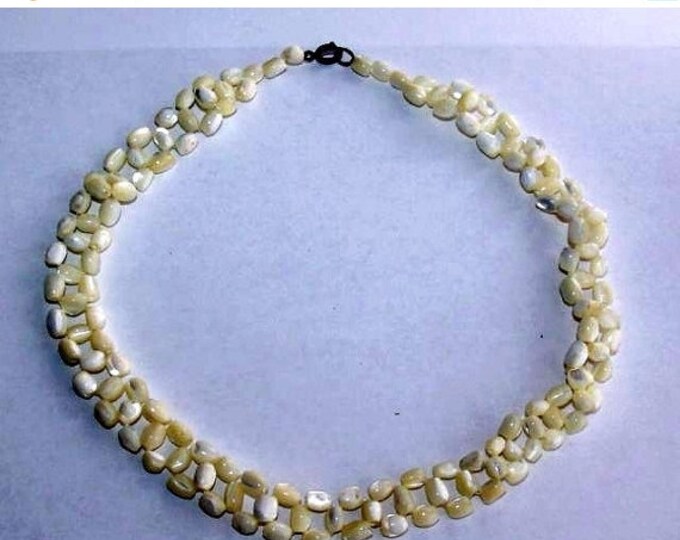 Storewide 25% Off SALE Vintage Handmade Mother of Pearl Netted Style Designer Necklace Featuring Interlocking Ladder Style Design