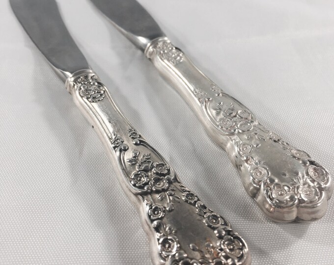 Storewide 25% Off SALE Antique Gorham Buttercup Pattern Sterling Silver Knive Set Featuring Floral Trim Art Nouveau Design