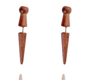 Tibetan Wood Boho Sharf Brown Fake Gauge Wooden Earring WER305