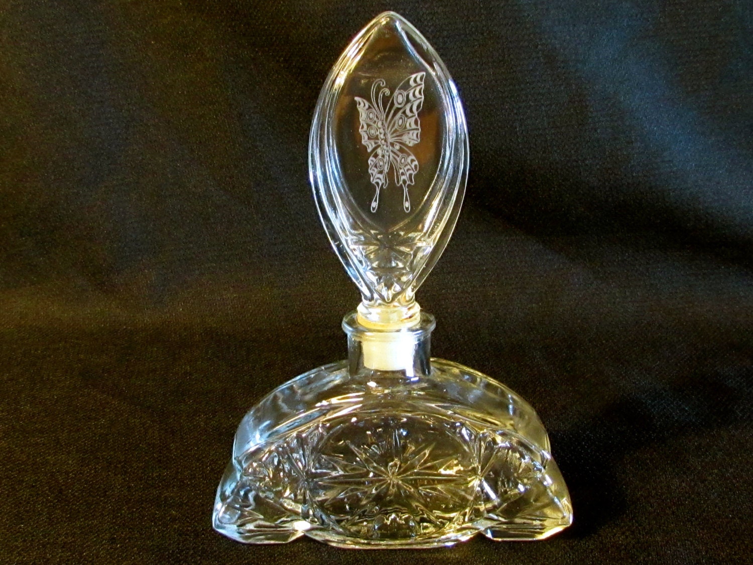 Avon Clear Glass Perfume Bottle with Butterfly Decal Stopper