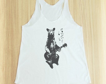 Bear playing guitar shirt quote tee trendy shirt slogan top with saying cool top funny tank graphic tee women tank top ladies tank size S M
