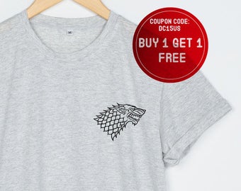 Game of Thrones Shirt Pocket Wolf Tshirt T Shirts Tee Women Men T-Shirt Size S M L XL - 3XL Heather Grey White