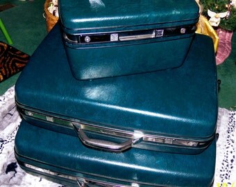 Samsonite Profile II Luggage Set, Samsonite Peacock Blue Luggage, Samsonite Three Piece Luggage Set, 1986 Samsonite, Movie Prop, Photo Prop