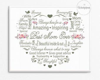 Mom Printable / Gift for Mom / Mothers day card / 8x10 / Word Art / Mothers Day Gift / Birthday Gift / Shabby Chic / Mom Gift / Mom present