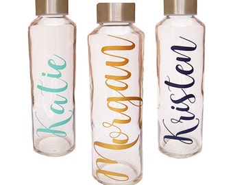 Glass Water Bottle Personalized Monogram 16 ounces gift bridesmaid teacher workout mothers day christmas gifts