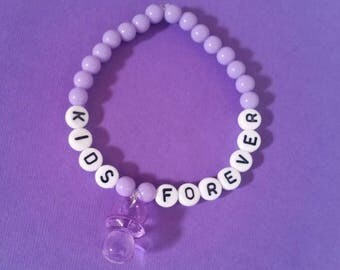 Kids Forever Kandi Bracelet Pacifier Pastel Purple Sweet Lolita Fairy Pop Kei DDlg CGl MDlb BDSM ADBL Ageplay Dom Sub Cute Kawaii Accessory