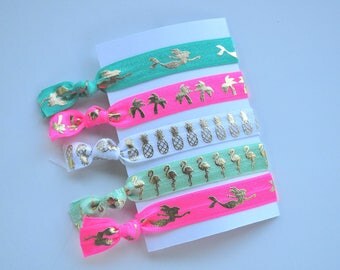 Mermaid Hair Tie, Mermaid Hair Elastic, Mermaid Party Favor, Party Favor, Beach Party Favor, Pineapple Elastic, Palm Tree Elastic