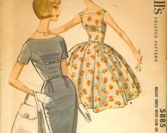 McCall's 5885 vintage 1960's misses dress w/two skirts sewing pattern size 14 bust 34 No envelope