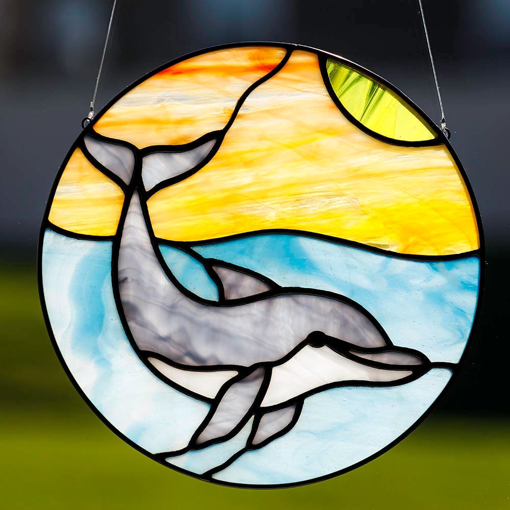 Stained glass dolphin suncatcher ocean sunset suncatcher