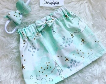 Beautiful mint and gold mermaid skirt and bow set, Girls outfit, Birthday Girl, Baby Clothing, Marmaid, Mermaid clothing, Mermaid Birthday!