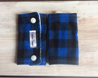 Blue buffalo plaid car seat strap covers, car seat accessories, organic car seat strap covers, baby shower gift, baby girl gift, baby boy gi