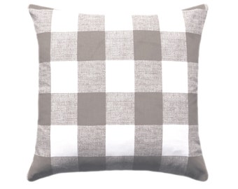 Ecru Buffalo Check Pillow Cover, Taupe Pillow Cover, Premier Prints Anderson Ecru, Tan Buffalo Check Pillow Cover, Zipper Closure
