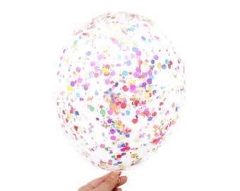 Rainbow Confetti Balloons - 6 pack of 11 inch Pre-filled Balloons