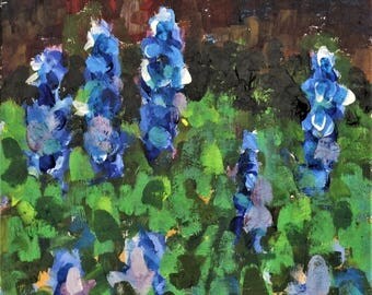 Bluebonnets, Original Landscape Painting, 8" x 8" x 1.5" Cradled Wood Panel, Free Shipping within USA