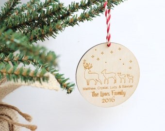 Deer Family Christmas Ornament, Rustic Woodland Deer Christmas decorations, Holiday decor, Blended Family Christmas Tree Ornaments