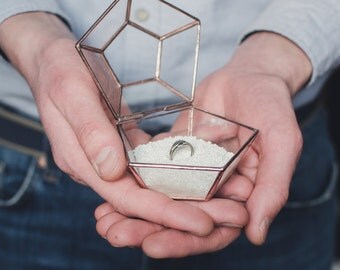 Wedding Ring Box Engagement Ring Box Geometric Jewelry Box Glass Ring Box Sand Gift for Here Valentines Gift
