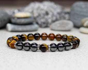 Energy healing bracelet Men birthday gift-for-dad gift-for-husband Tiger eye bracelet Gemstone bracelet Hematite bracelet Protection amulet