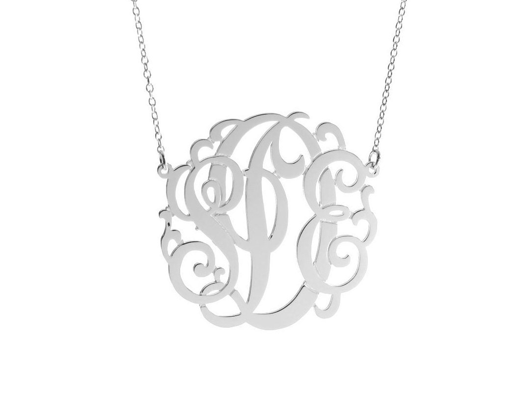 Sterling Silver Fancy 3-Initial Monogram Necklace - 7122072