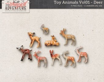 Woodland Toy Animals, Deer, Reindeer, Animal Figures, Commercial Use OK, Christmas, Digital Scrapbooking Elements, Forest, Outdoor, Winter
