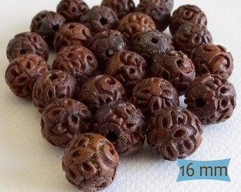 Large Carved Ethnic Wood Beads--5 Pcs | 20-W100-5
