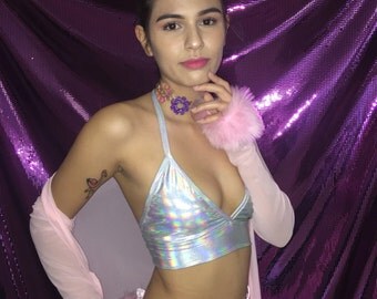 Irisdescent Halter Top, 90's crop tops, Holographic Halter Top, Hologram Rave Top, Women's Halter Tops, 00's club tops,