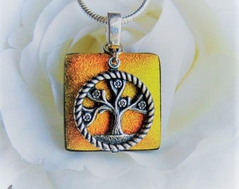 Dichroic Pendant, Tree of Life Pendant,Tree of Life Necklace,Glass Pendant,Fused Glass Jewelry,Tree of Life Charm, Dichroic Necklace, DP92