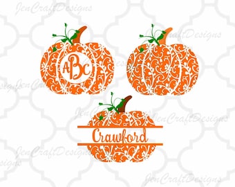 Fall Pumpkin SVG, DXF, EPS,Png, Pdf circle monogram Frame cutting files. Floral pattern, for Silhouette and Cricut. Halloween Thanksgiving