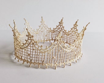 Lace Crown, Ready to Ship, Crown, Halo, Tiara, Head Piece, Toddler, Adult, Birthday, Champagne. Silver, Taupe, Gold or Bronze, The Katelyn