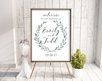 Custom Watercolor Greenery Poster Wedding Welcome Sign, 24x36 poster sign, Wedding Decor, Printable Wedding Decor