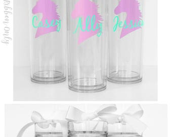 6 Custom skinny tumblers, unicorn, personalized cups, birthday gift, wedding gift, wedding favors, destination wedding, unicorn cup