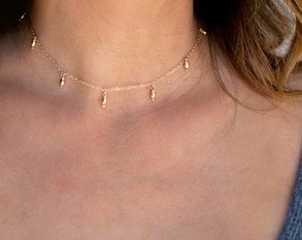 Delicate Gold Choker Necklace, Dainty Choker Necklace,Dew Drop Choker Necklace, Gold Choker,Sterling Silver,14K Gold Fill, Gift for Her,N232