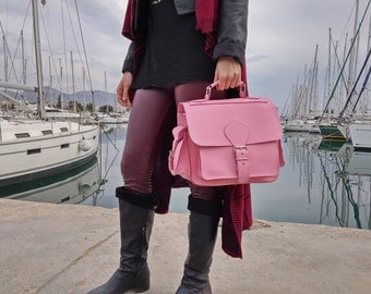 Pink Leather Camera Bag, Pink Shoulder Bag Women, Leather Handbag. Photography Bag Leather, DSLR Camera Case. 100% Full Grain Leather.
