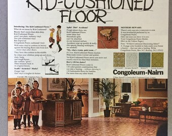 1968 Congoleum-Nairn Print Ad for Kid-Cushioned Floors - Vinyl Flooring - Girl Scouts - Brownies - 60s Styles
