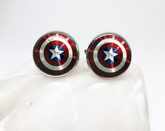 Captain America Cuff links Capt America cufflinks Shield cuff links capt america sheild super hero cufflinks superhero jewelry marvel gift