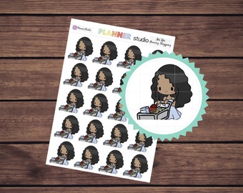 Grocery Shopping Mi'Me Kawaii Chibi Curly Girl African American Planner Stickers-Erin Condren Life Planner, Happy Planner & Personal Planner