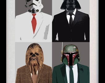 Star Wars Suited Characters (Limited Edition of 100) - A3 Star Wars Poster Art Vader Stormtrooper Boba Fett Print Fantasy Gift (ONLY 9 LEFT)
