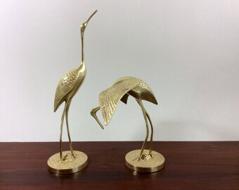 Pair of Vintage Brass Cranes, Brass Egrets Statues