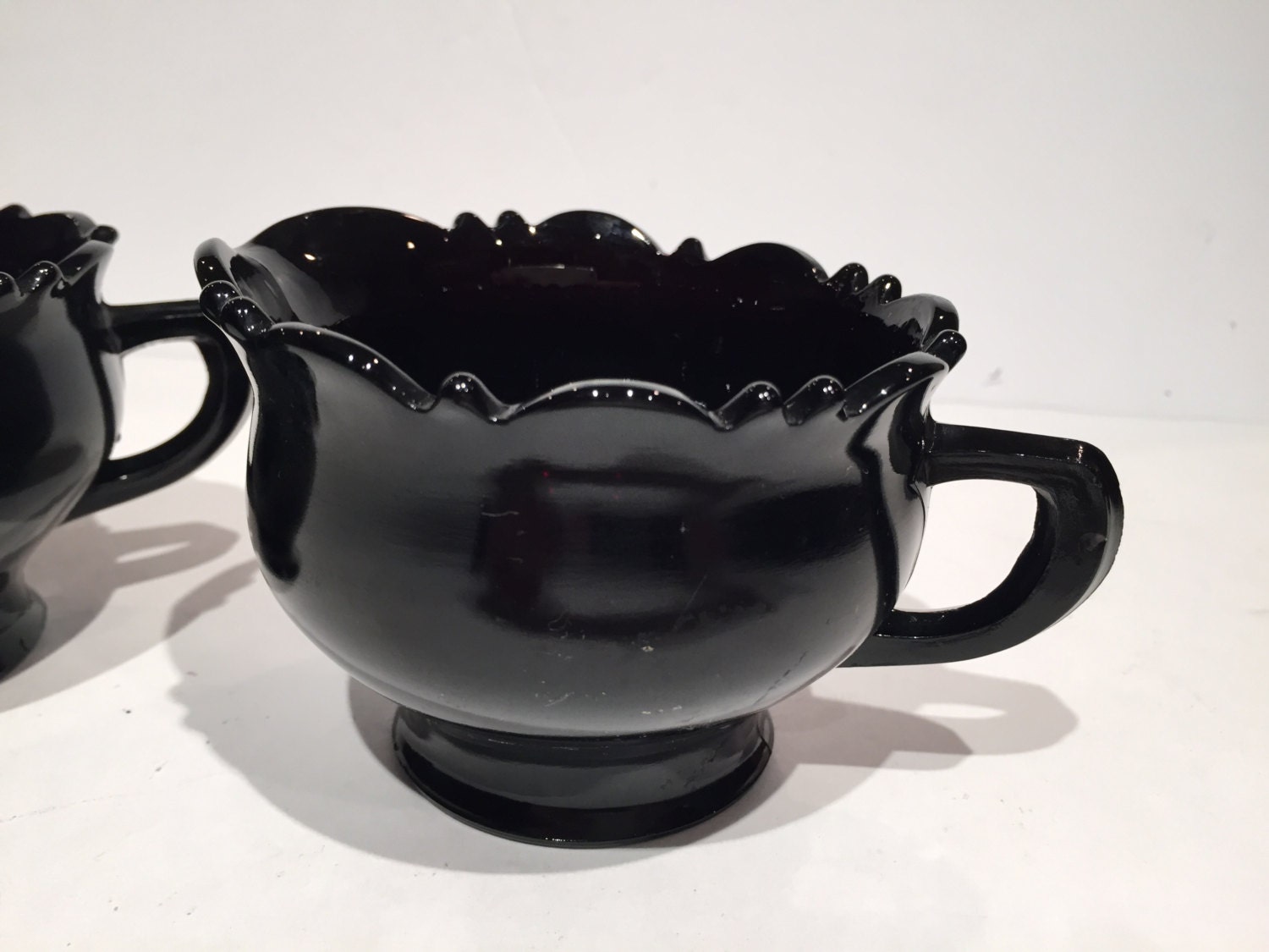 Black Amethyst Glass Creamer and Sugar Set Mt. Pleasant Black