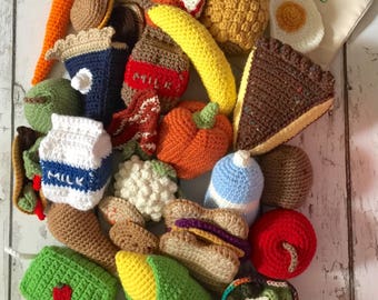 Play Food, Crochet Food, 32 piece Crochet Food Play Set, Play Food, Crochet Veggies, Crochet Fruit, Crochet Food Toy