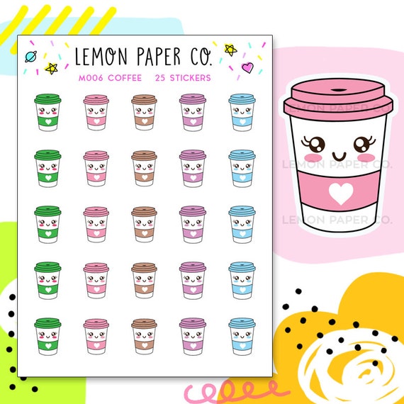 m006 coffee kawaii planner stickers by lemonpaperco on etsy