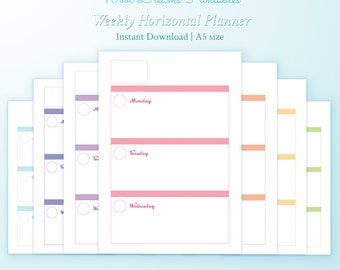A5 Weekly Horizontal Planner inserts Erin Condren style, horizontal layout, box planner weekly, Kikki K inserts, dokibook inserts