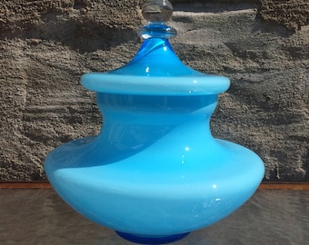 Scandinavian big turquoise blue glass bowl with lid/ bonboniere / Swedish glass / Ryd / Scandinavia/ 60s